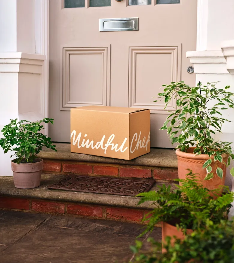 Mindful Chef delivery box on a front doorstep.