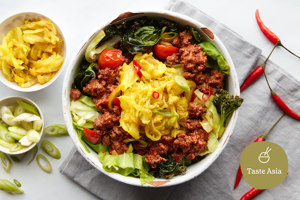 taste the flavours of Asia with this spicy Korean-style mince and kimchi bowl