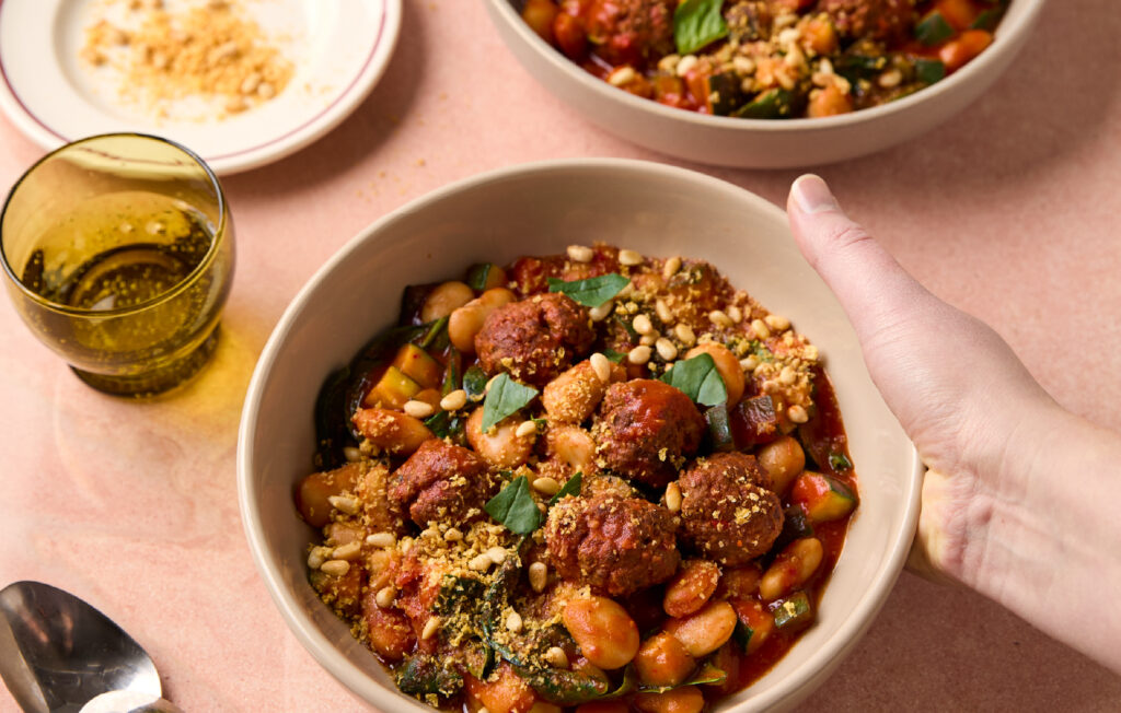 Bold Bean Co Beef Meatballs with Ve'duja Butter Beans & Pine Nuts